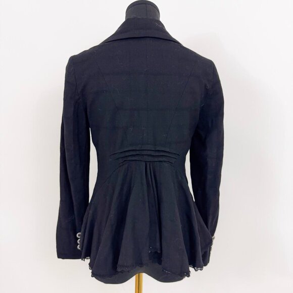 TRELISE COOPER FULL WOOL BLACK BLAZER WITH RUFFLE AND BUTTON TOP - Picture 2 of 10